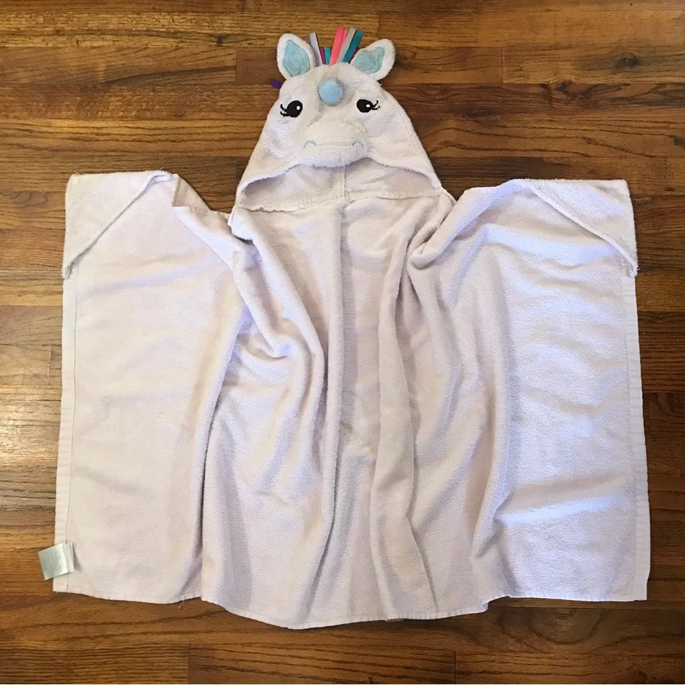 Girls Kids Bath Towel Wrap Cover Hooded Hoodie Unicorn Design Terry Clo Ribbons